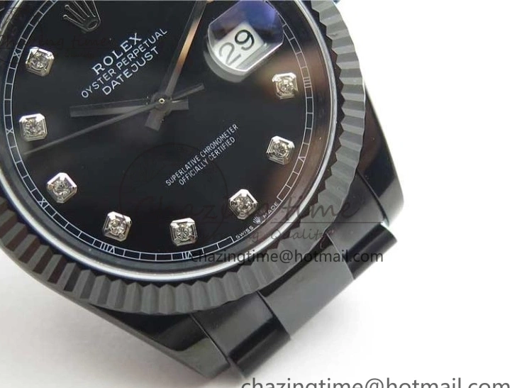 All Markers A3235 on Oyster Bracelet 41 Black Dial Black PVD Best Edition VRF Diamonds DateJust PVD 0128
